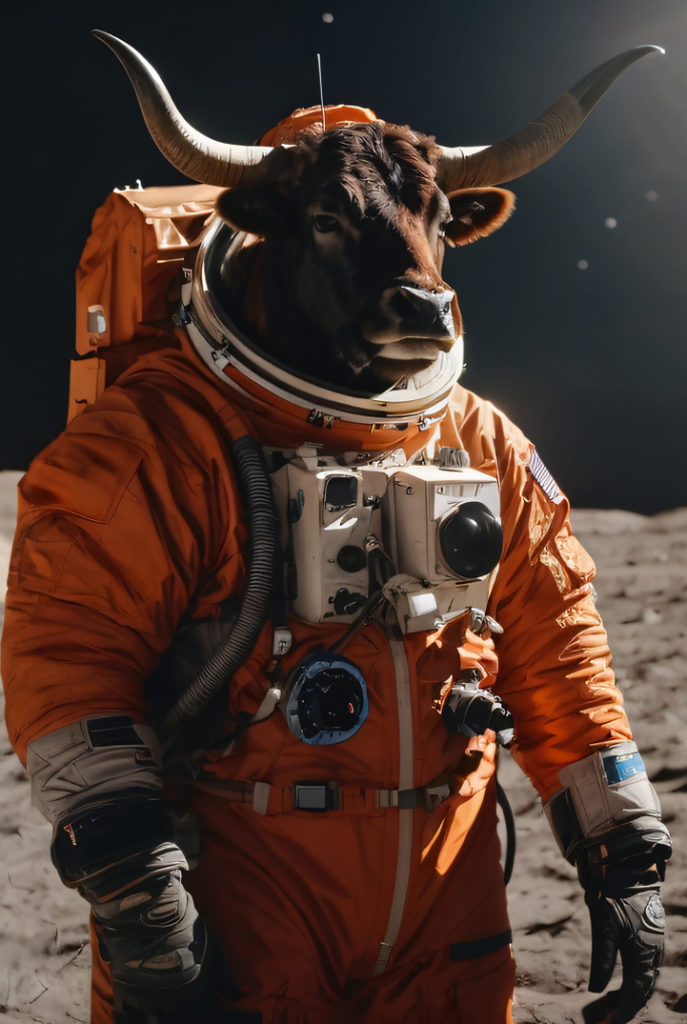 Stier in einem Astronautenanzug - Adam