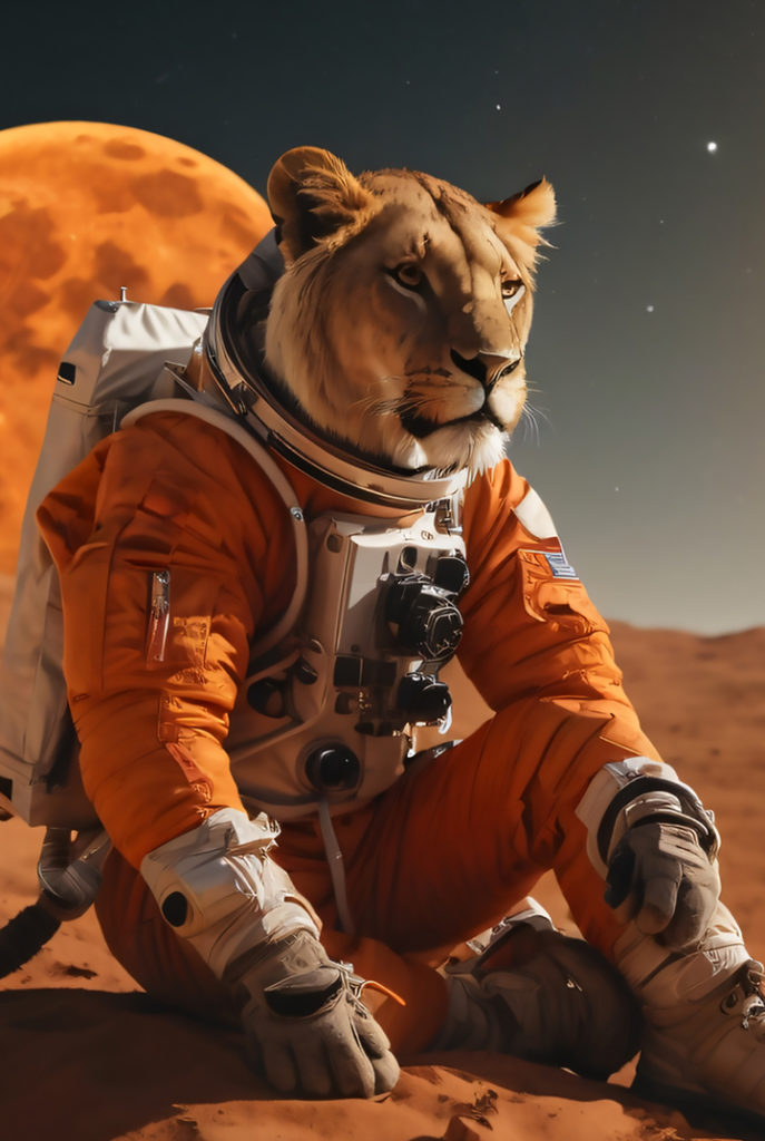 Löwin in einem Astronautenanzug - Sabrina