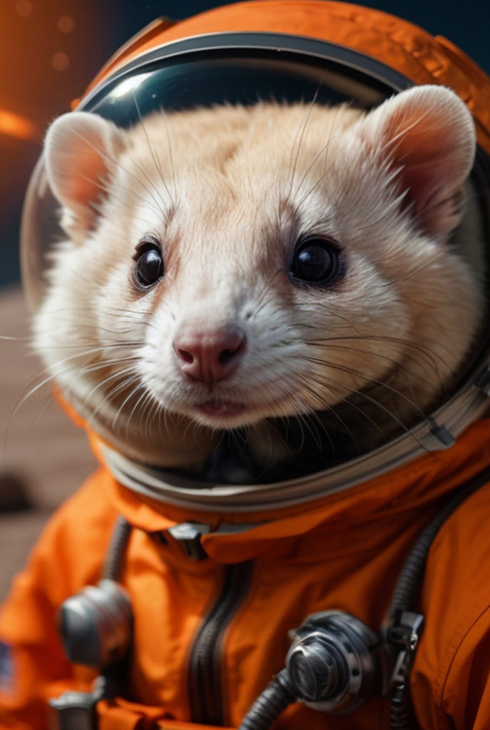 Frettchen in einem Astronautenanzug - Sarah